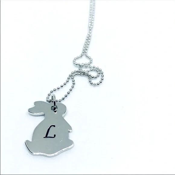 Sterling Silver Personalized Initial Rabbit Necklace