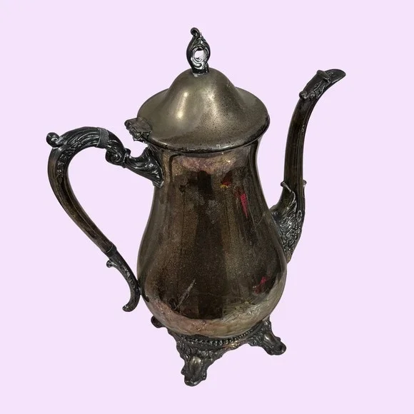 Vintage Leonard Silverplated Footed Teapot Coffee Pot Ornate Hinged‎ Lid Antique