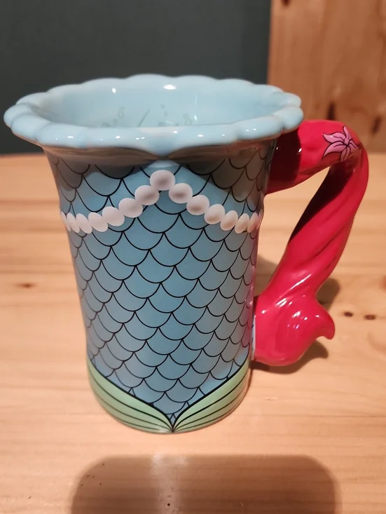 Disney Blue Mermaid Scale Ceramic Mug with Pink Tail Handle