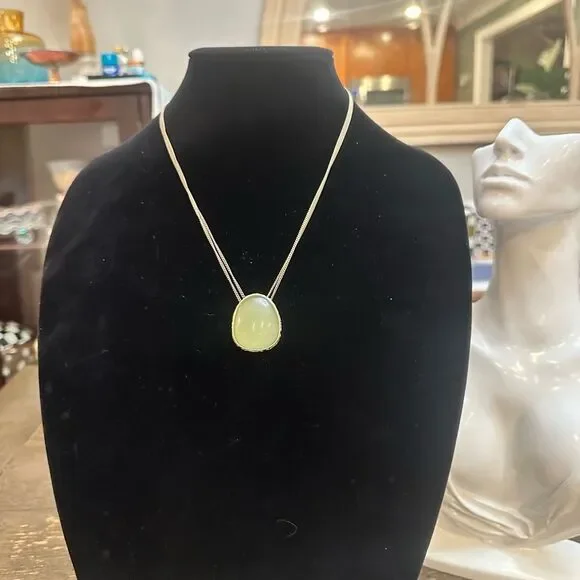Monet Vintage Jade Green Stone Pendant in‎ Double Strand Necklace