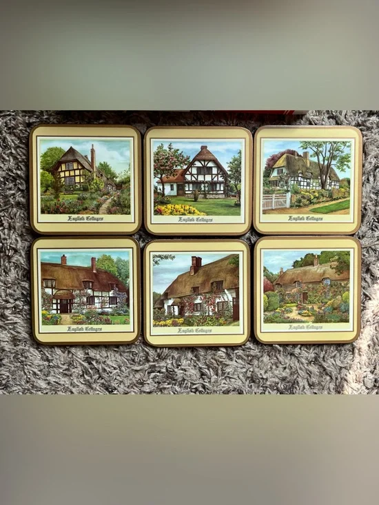 Pimpernel 6 English Cottages Deluxe Finish Coasters 4 1/8