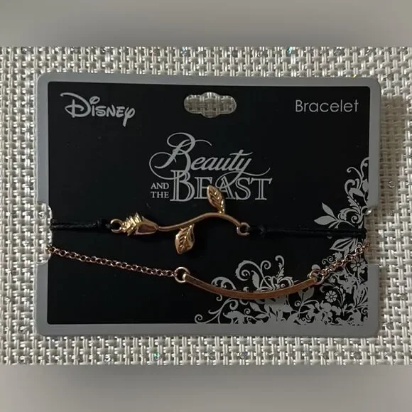 Disney Beauty and the Beast Rose Gold Beaty Lies Within Black Double Bracelet