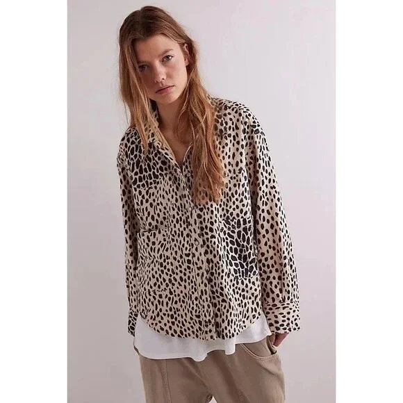 Free People We The Free Calico Flannel Shirt Top Leopard Printed M New 285812