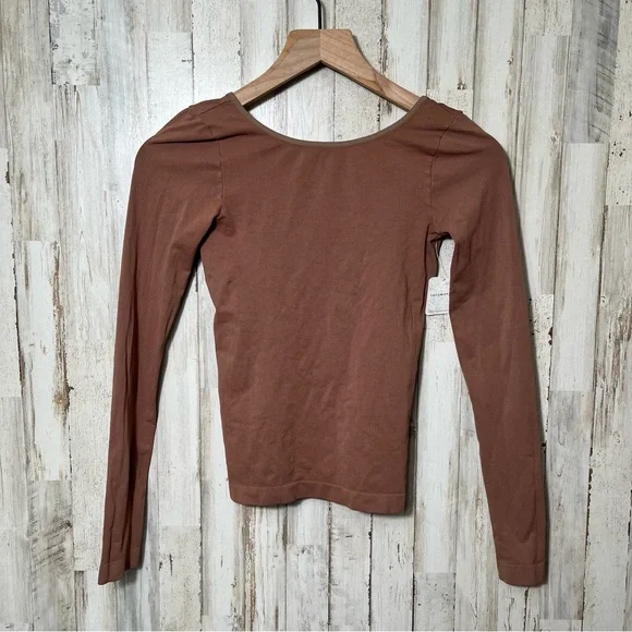 Free‎ People Intimately Low Back Seamless Long Sleeve Brown Top New Womens M/L