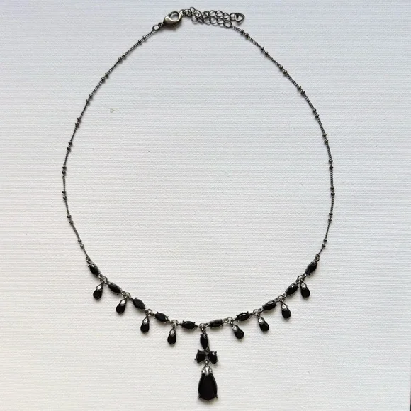 Black Teardrop Crystal Statement Necklace – Adjustable 16-18”