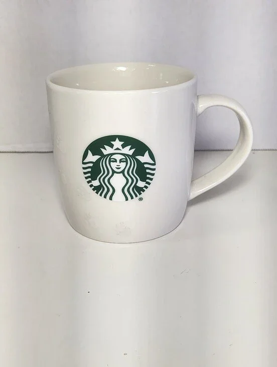 Starbucks White Ceramic 12oz Coffee Mug Green Siren Logo Embossed 2020