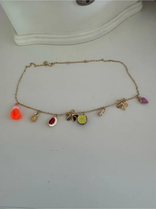 Crewcuts Gold-Tone Fruit Charm Necklace with Neon Tassel Accents