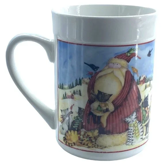 Holiday Home Christmas Santa with Cats Coffee Cup Mug‎ Debi Hron 2006 4.75