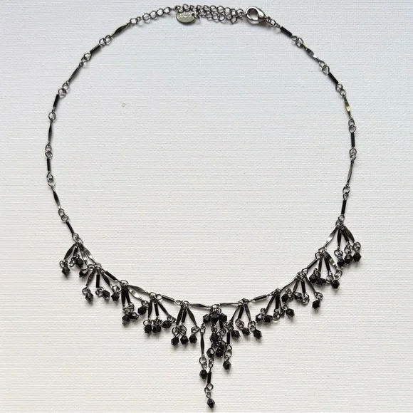 Black Beaded Fringe Statement Necklace – Adjustable 15-18”