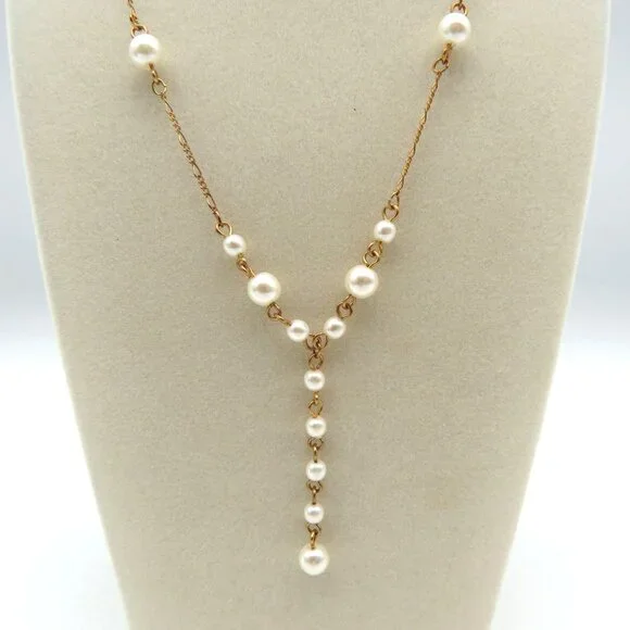 Y Shaped Station Necklace Gold Tone‎ 16