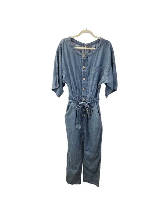 NWOT Free People Marley Chambray Denim Jumpsuit Size XS