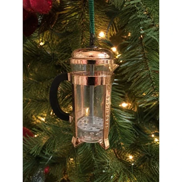 Starbucks Bodum French Press Christmas‎ Ornament Copper Mini 2.5