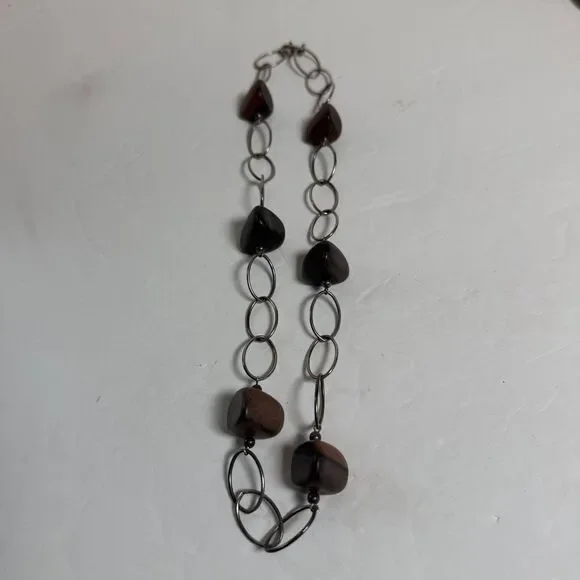 Silpada N1359 Sterling Silver Ebony Wood Link Necklace 925 Modern Artisan 32g