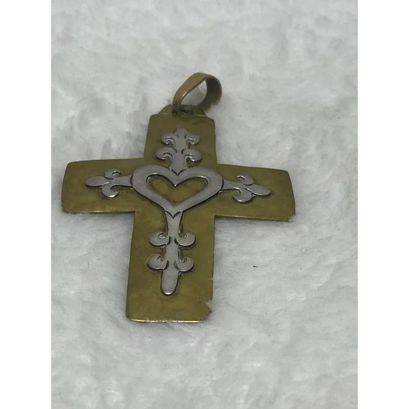 VTG Jeep Collins Sterling Silver Brass‎ Cross Religious Pendant Christmas Gift