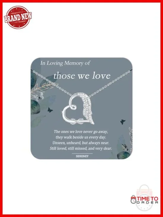 925 Sterling Silver Angel Wing Infinity Heart Memorial Necklace for Loss