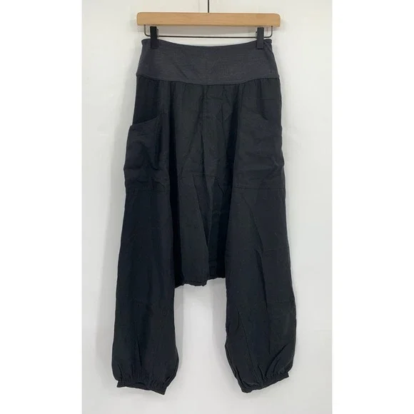 Free People Movement Pants XS Black Gray Harem Jogger FP Boho Baggy Pockets