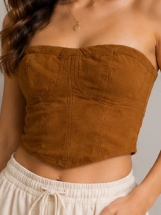 Free People Smocked Bandeau Tube Top Boho Mustard Linen Blend Strapless  S