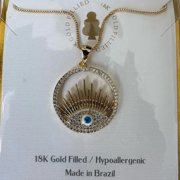 Gold Evil Eye Necklace 18 karat filled NWT