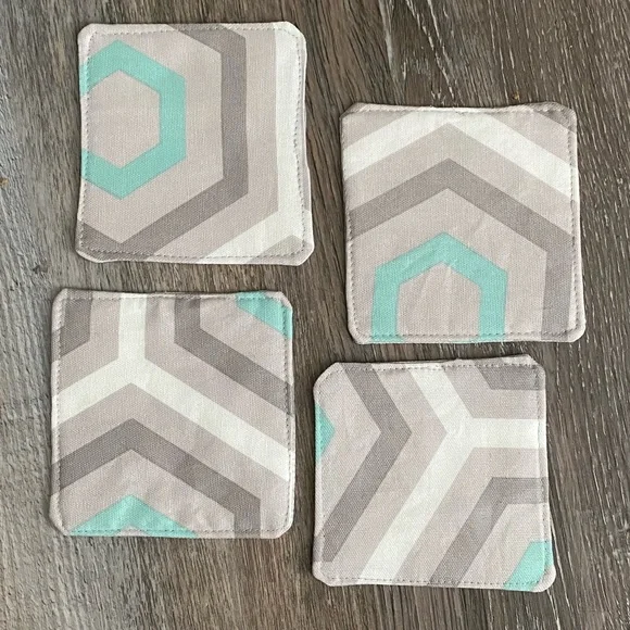 NEW Set of 4 Grey/White Fabric Coasters made w/outdoor furniture fabric