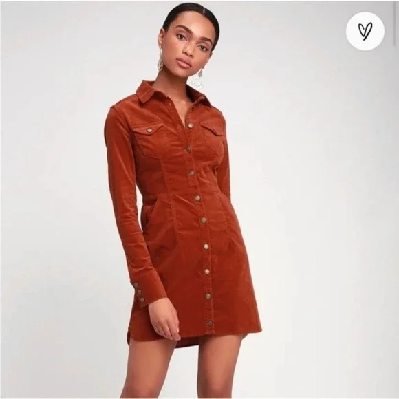 Free People Women's Dress Dynamite Corduroy‎ Burnt Orange Large