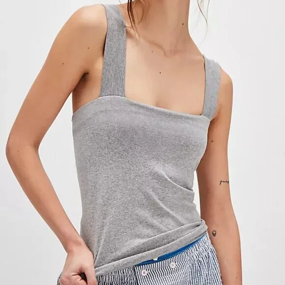 NWT Free People Intimately Clean Lines Grey Square Neck Tank Top