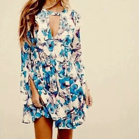 Free People 2 Tegan printed long sleeve mini dress‎ Romantic cottagecore Earthy