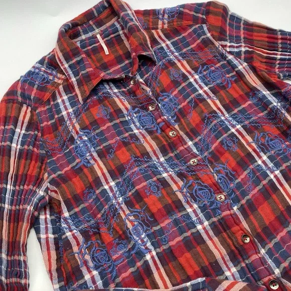 Free People‎ Magical Red Plaid Top Women's Casual Button down Shirt  Size Small