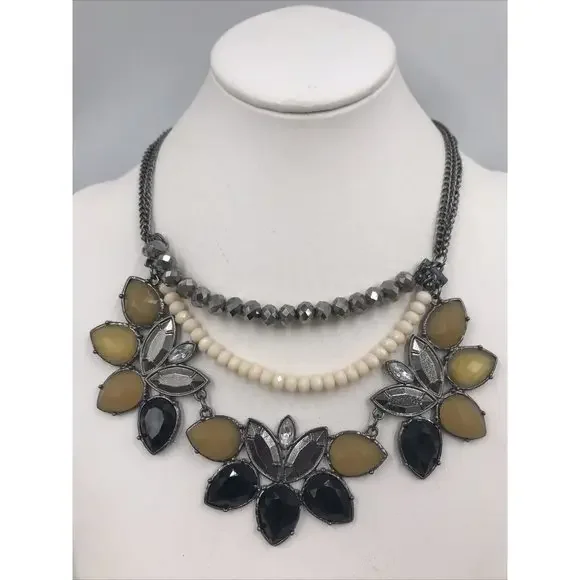 Gun Metal tone Black/Grey Cream Rhinestone Necklace‎ 18