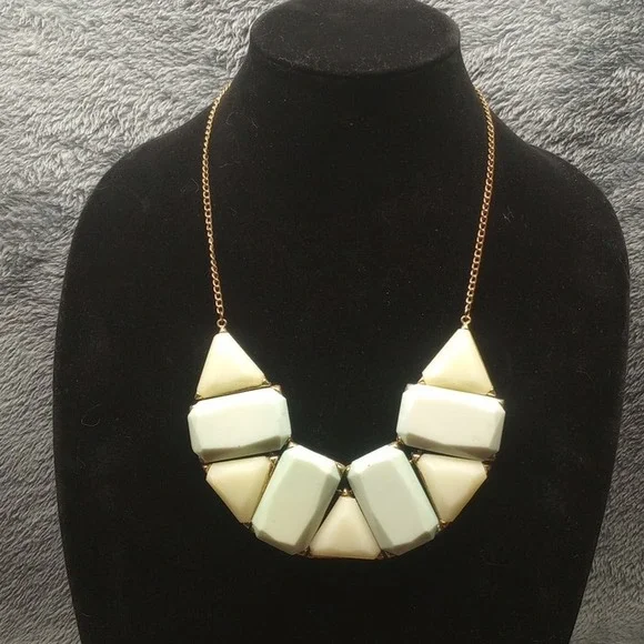 Statement Bib Necklace Geometric‎ Pastel Stones Gold Tone Chain