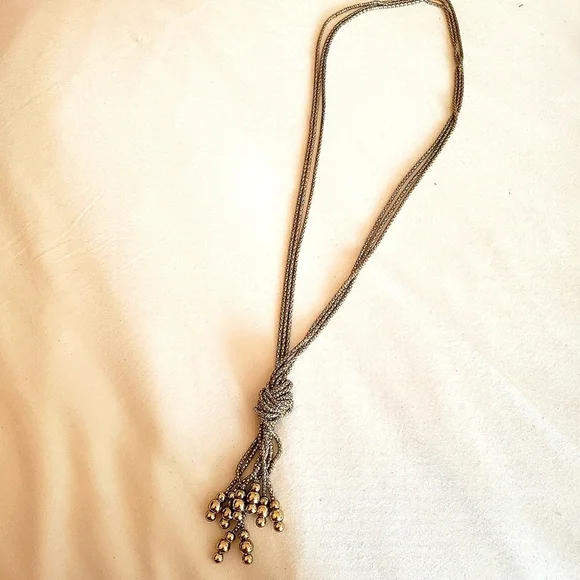 Rope Chain Knot Necklace w/Beaded Foxtail Accent