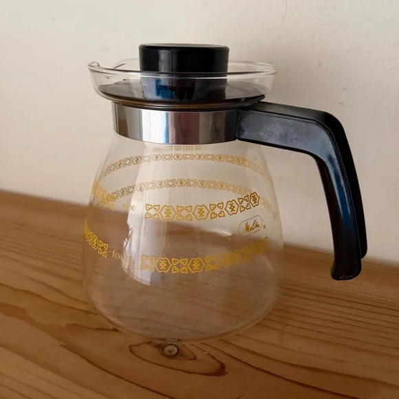Vintage Melitta Corning Glass Coffee Carafe‎ Gold Floral MCM Replacement