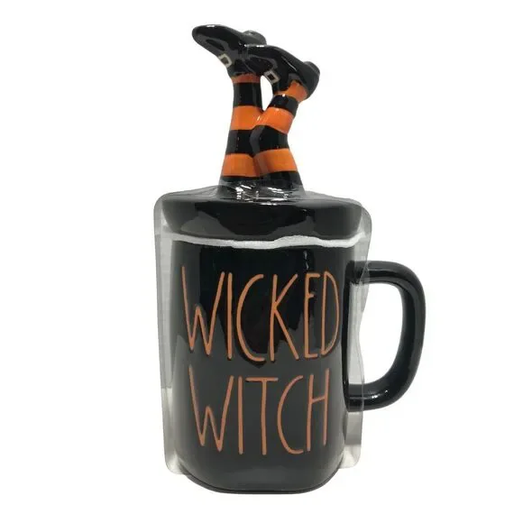Rae Dunn Halloween Black Wicked Witch Mug Legs Topper Lid 2020 Coffee Tea‎