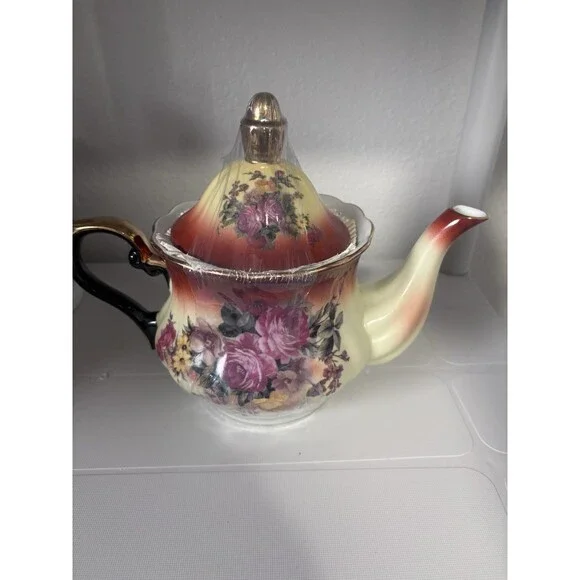 Vintage Decorative Teapot Floral Gold Tone Autumn