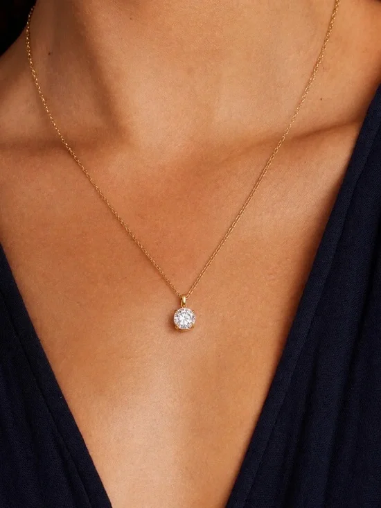 Gold Chain Round Crystal Pendant ( 3324)