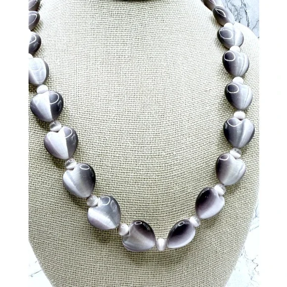 Plum Purple Glass Heart Bead Necklace 17