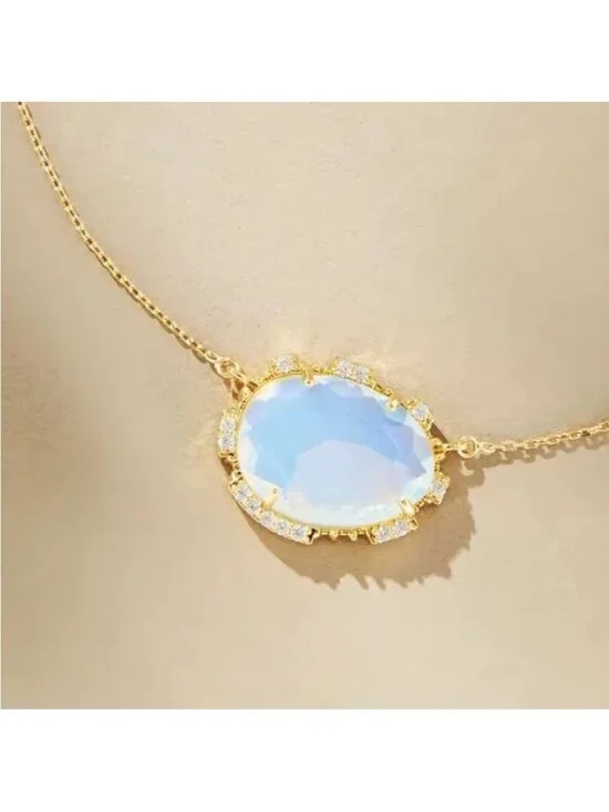 New! Anthropologie 18K Gold Plated Opaque Stone Necklace (3024) NWOT