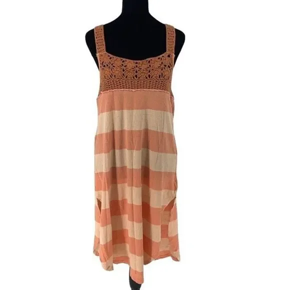 Free People‎ Womens Sayulita Crochet Striped Dress Sleeveless Orange Cream XS