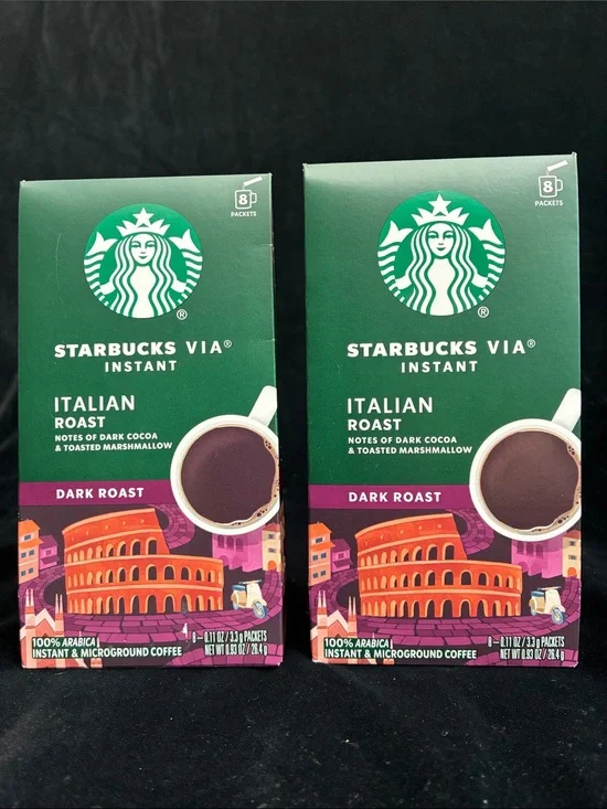 Starbucks Instant Italian Roast Coffee 16 Packets dark coca & marshmallow notes