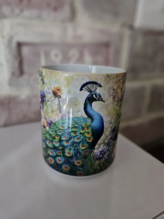 Hand Crafted Peacock Ceramic Mug - Blue & Green