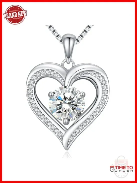 Moissanite Heart Pendant Necklace 925 Sterling Silver 1-3 CT D VVS1