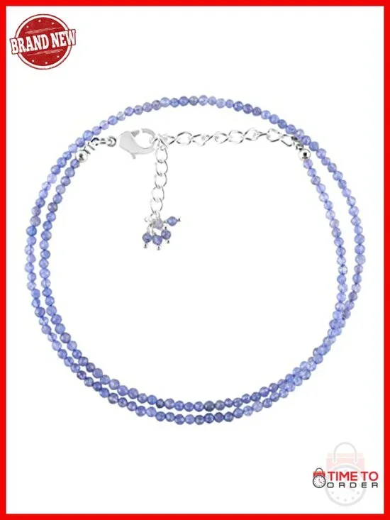 Natural Tanzanite Micro Bead Choker Necklace, Silver Plated Chain, Handmade
