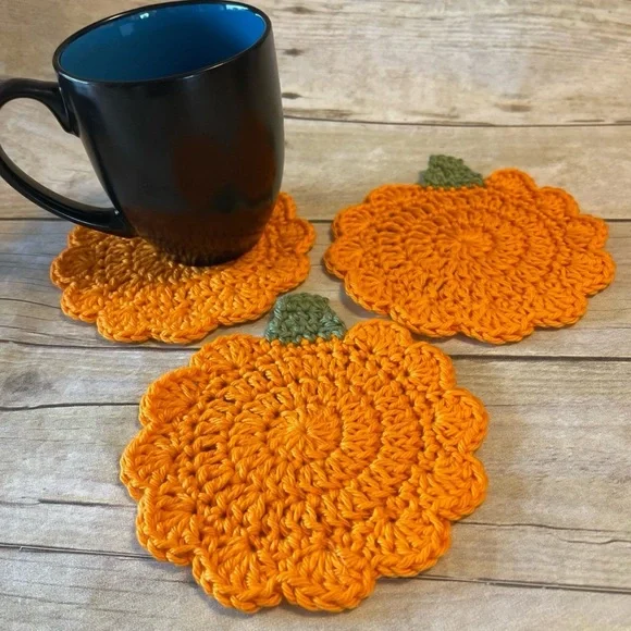 Pumpkin Small Coasters/Doilies Three Cotton 5 Inches Fall/Halloween