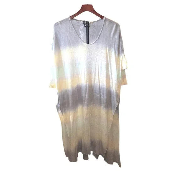 We The‎ Free Pomona Tie-Dye Longline T-shirt Size Small Linen Blend Grey Yellow