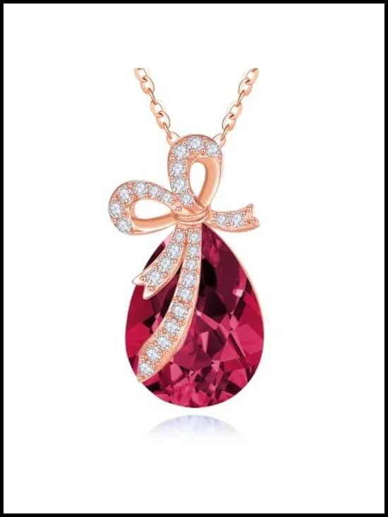 925 Sterling Silver Teardrop Crystal Pendant Necklace with Birthstone
