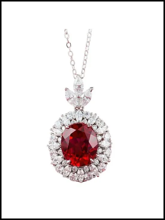 Platinum-Coated 925 Sterling Silver Pendant Necklace with Simulated Ruby