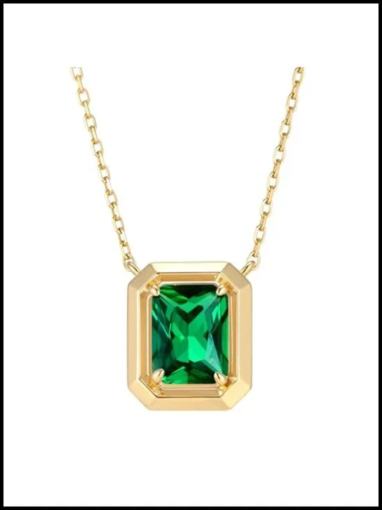 2CT Lab Grown Emerald Pendant Necklace, 925 Sterling Silver with 14K Gold