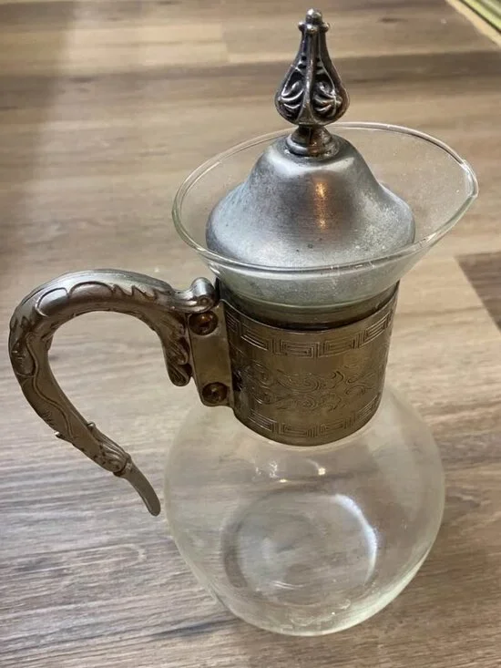 Vintage Corning Silver-Plated Glass Serving Carafe with Lid