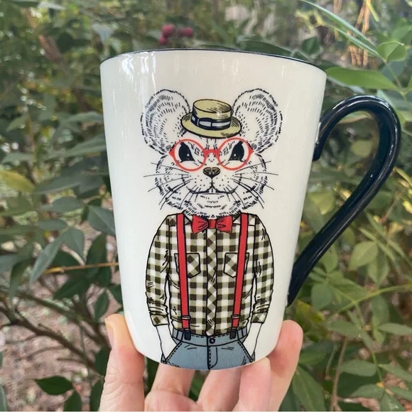 Hipster Mouse Mug with Black Handle NWOT