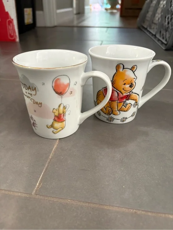 Winnie the Pooh Porcelain Mug Set - White with Red & Yellow Accents