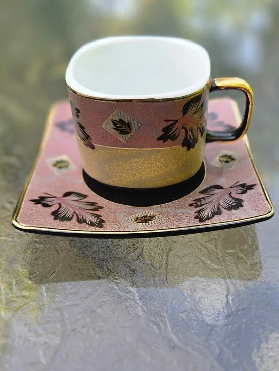 Alpine Cuisine Fine Porcelain Germany Espresso Cup Saucer Gold Leaf Demitasse Vt